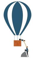 Abstract image of the rise up in the development of a business, startup. Help a partner to climb into a basket rising on a balloon. Concept. Vector illustration
