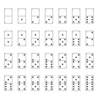 Hand drawn domino set consisting of 28 knuckles. Game is sports and for entertainment. Scetch. Doodle style. Vector illustration