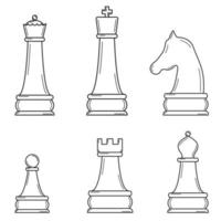 Hand drawn set of chess pieces. Strategy game that develops intelligence. King, queen, rook, bishop, pawn Doodle styie. Vector illustration