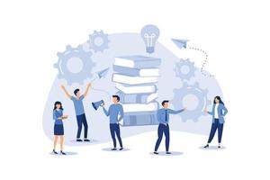 Business concept of vector illustration, little people links of mechanism, business mechanism, abstract background with gears, people are engaged in business promotion, strategy analysis ilustration