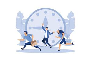 work time management concept, quick response, people rush to do everything on work matters, time is running out vector flat modern design illustration