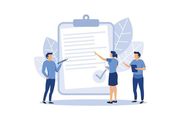 people fill out a form, modern concept for web banners, infographics, websites, printed products flat vector illustration