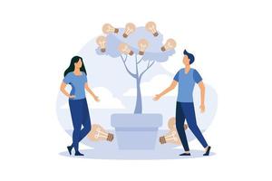 business meetings and brainstorming, business concept for teamwork, search for new solutions, tree with bulbs and ideas. flat design modern illustration vector