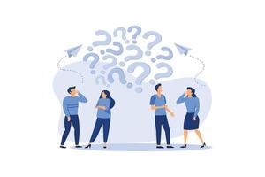 people frequently asked questions around question marks, answer to question metaphor vector flat modern design illustration