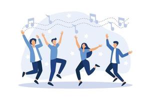 group of people dancing and having fun to the music vector flat modern design illustration