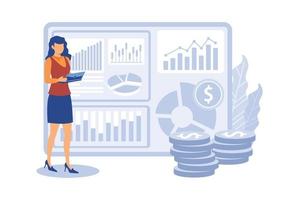 Financial advisor giving advice on investment money, market analysis, management, planning for customer. Professional financial advisor for web banner, interface, infographics. Vector illustration.