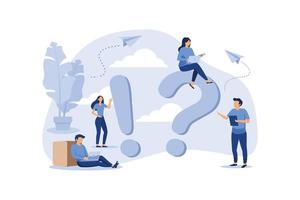 concept illustration of people frequently asked questions around question marks, answer to question metaphor vector flat modern design illustration