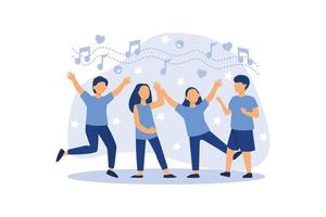 grupo de niños bailando y divirtiéndose con música vector plano ilustración de diseño moderno