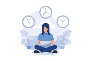 meditación durante las horas de trabajo, descanso, beneficios para la salud del cuerpo, la mente y las emociones diseño plano ilustración moderna