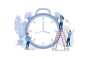 alarm clock rings on white background, concept of work time management, quick reaction awakening vector flat modern design illustration