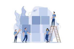 Business concept. Team metaphor. people connecting the elements of the columns. Symbol of teamwork, cooperation, partnership vector flat modern design illustration