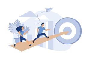 people run to their goal on the column of columns, move up motivation, the path to the target's achievement flat design modern illustration vector