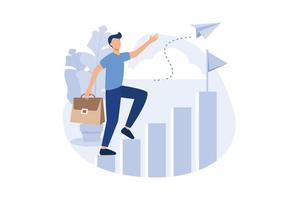 people run to their goal on the column of columns, move up motivation, the path to the target's achievement vector, flat design modern illustration