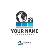 plantilla de vector de logotipo de cine mundial, conceptos de diseño de logotipo de cine de tira de película creativa