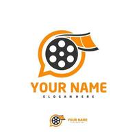 plantilla de vector de logotipo de chat de cine, conceptos de diseño de logotipo de cine de tira de película creativa