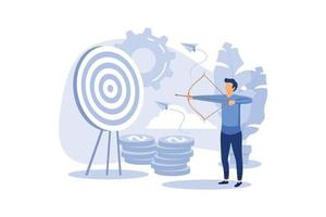 businessman archer aiming at a target, people run to their goal along the arrow to the cutter, raise motivation, the way to achieve the goal vector flat modern design illustration