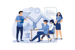 group of people characters are thinking over an idea. prepare a business project start up. rise of the career to success, flat color icons, business analysis vector flat modern design illustration