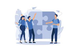 Business concept. Team metaphor. people connecting puzzle elements. Vector illustration flat design style. Symbol of teamwork, cooperation, partnership vector