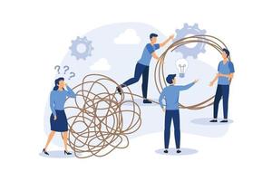 tangled tangle, brainstorming, beginning and end to thought, abstract metaphor, concept of solving business problems, flat design modern illustration vector