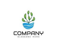 Nature green plant with water wave logo design vector