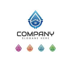 Water drop plumbing and house logo design vector