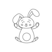 Cute outline rabbit, bunny for coloring. Rabbit Bunny Cartoon Outline Coloring Book or page for kids. Happy Easter in doodle style. Illustration Vector. vector