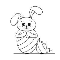 feliz conejo de pascua en estilo garabato. lindo contorno conejo, conejito para colorear. conejo conejito dibujos animados contorno libro para colorear o página para niños. ilustración vectorial vector