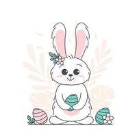 Easter card with rabbit and eggs. Happy easter greeting card and template vector illustration. Cute Design layout for invitation, card, menu, flyer, banner, poster, voucher. Eggs and bunny ears