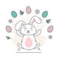 Easter card with rabbit and eggs. Happy easter greeting card and template vector illustration. Cute Design layout for invitation, card, menu, flyer, banner, poster, voucher. Eggs and bunny ears