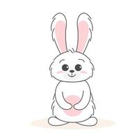 Cute bunny, baby and children concept. Happy easter rabbits different poses cartoon characters. Card with Cute bunny. Bunny with floral leafs. Design for baby, kids poster, card, invitaton. Vector
