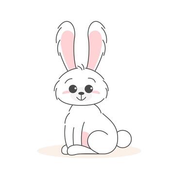 lindo concepto de conejito, bebé y niños. felices conejos de pascua diferentes poses personajes de dibujos animados. tarjeta con lindo conejito. conejito con hojas florales. diseño para bebé, afiche para niños, tarjeta, invitación. vector