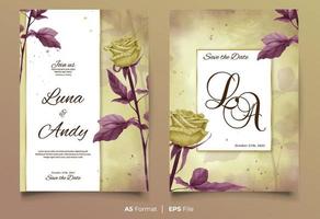invitación de boda acuarela con adorno de flores de rosas amarillas y rojas