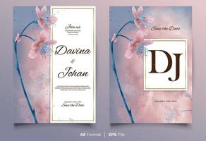 plantilla de invitación de boda de acuarela con adorno de flor de durazno vector