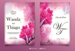 Watercolor wedding invitation template with pink flower ornament vector