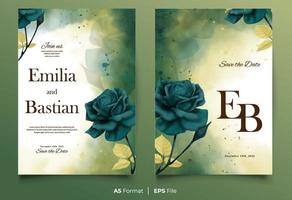 Watercolor wedding invitation template with dark blue and yellow flower ornament vector