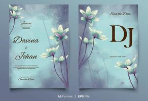 Watercolor wedding invitation template with blue flower ornament vector