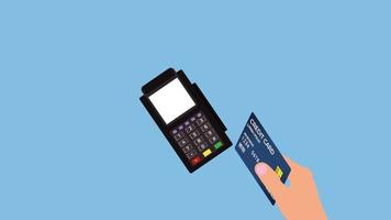 Payment with card by POS terminal 4K animation. Payment by card swipe through a POS terminal. Payment terminal money transaction animation. Paying for goods video. Ecommerce card swipe payment system. video