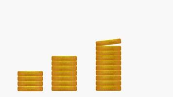 animación de caída de dinero 4k para negocios. levantamiento de infografía de negocios de monedas de oro. monedas de oro con animación infográfica 4k de gráfico de negocios. concepto de infografía de recaudación de fondos de negocios o caridad.