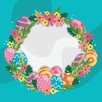 huevo de pascua colorido y marco de flores para plantilla de fondo vector