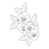 blossom branch flowers with leaves drawing for coloring page element vector