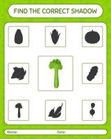 Find the correct shadows game with celery. worksheet for preschool kids, kids activity sheet