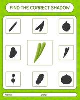 Find the correct shadows game with okra. worksheet for preschool kids, kids activity sheet vector