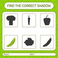 Find the correct shadows game with bitter melon. worksheet for preschool kids, kids activity sheet vector