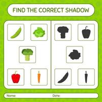 Find the correct shadows game with vegetables. worksheet for preschool kids, kids activity sheet vector