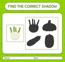 Find the correct shadows game with fennel. worksheet for preschool kids, kids activity sheet vector