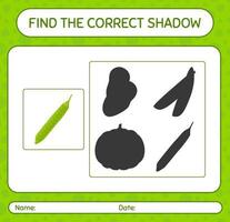 Find the correct shadows game with petai. worksheet for preschool kids, kids activity sheet vector