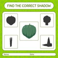 Find the correct shadows game with acorn squash. worksheet for preschool kids, kids activity sheet vector