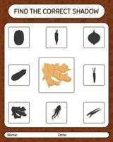 Find the correct shadows game with ginger. worksheet for preschool kids, kids activity sheet vector