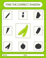 Find the correct shadows game with peas. worksheet for preschool kids, kids activity sheet vector