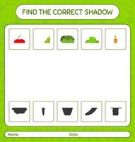 Find the correct shadows game with vegetables. worksheet for preschool kids, kids activity sheet vector